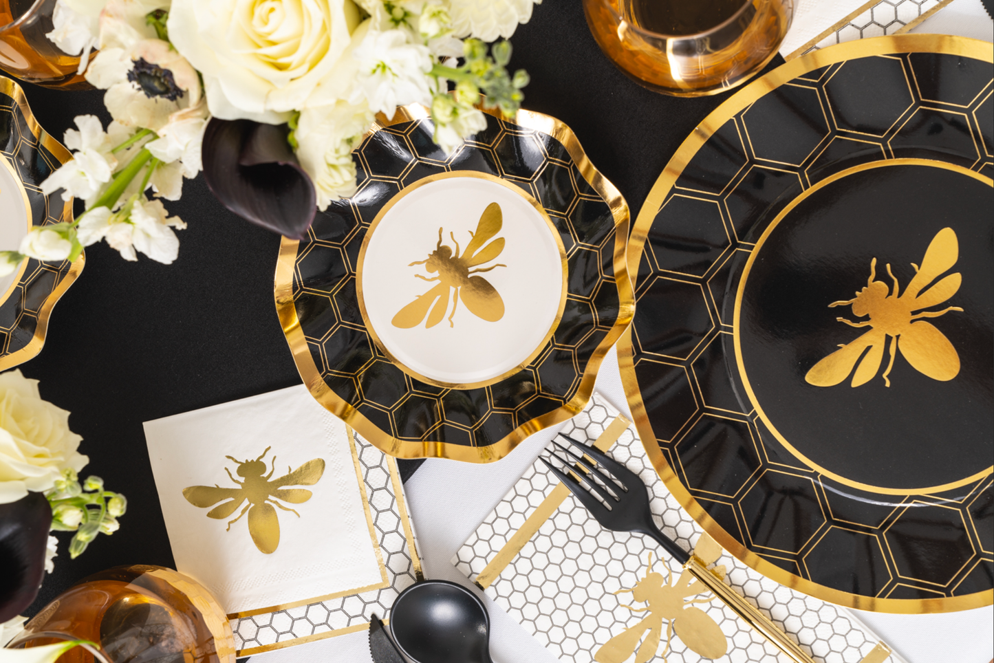 Bevel Board Kit - 9.75 x 8" Acacia Medium w/ Gold Spreader, Honeybee Napkin, and Ribbon - DJW Custom Baskets & Beyond