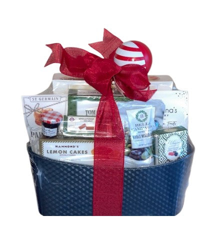 Christmas Sweet & Savory Gourmet Gift Basket with Peppermint Candle Ornament