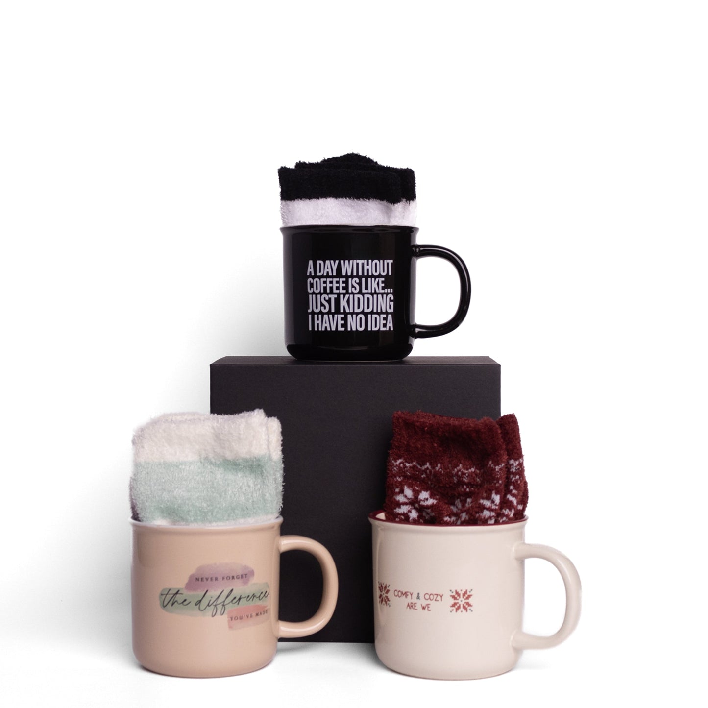 Set of 3 Cozy Mugs & Socks Gift Set - DJW Custom Baskets & Beyond