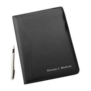 Executive black leather personalized portfolio – a statement of professionalism - DJW Custom Baskets & Beyond