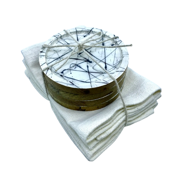 Designer Wood Coaster & Napkin Gift Set - DJW Custom Baskets & Beyond