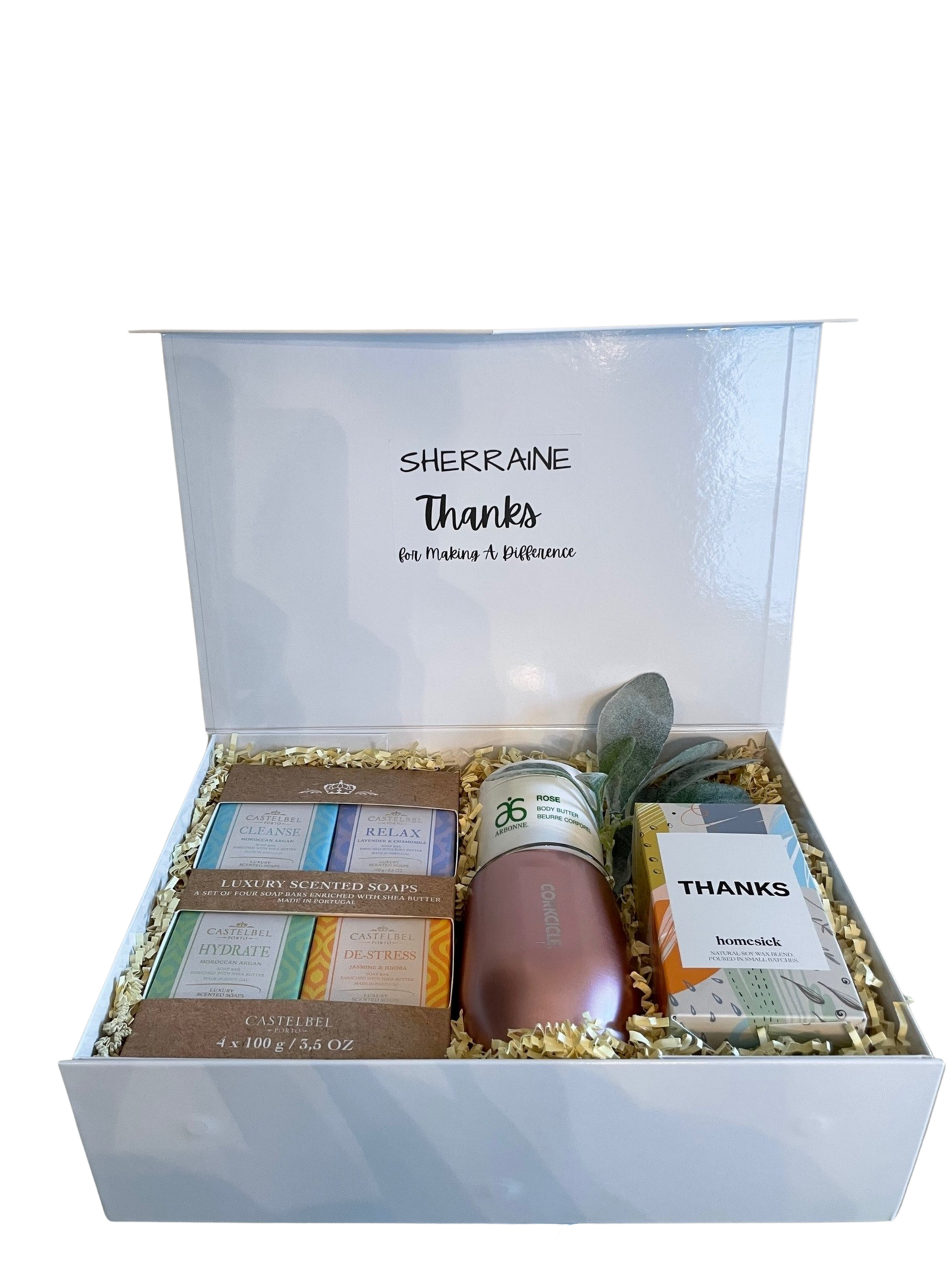 Scented Soaps and Candle Personalized Gift Box - DJW Custom Baskets & Beyond