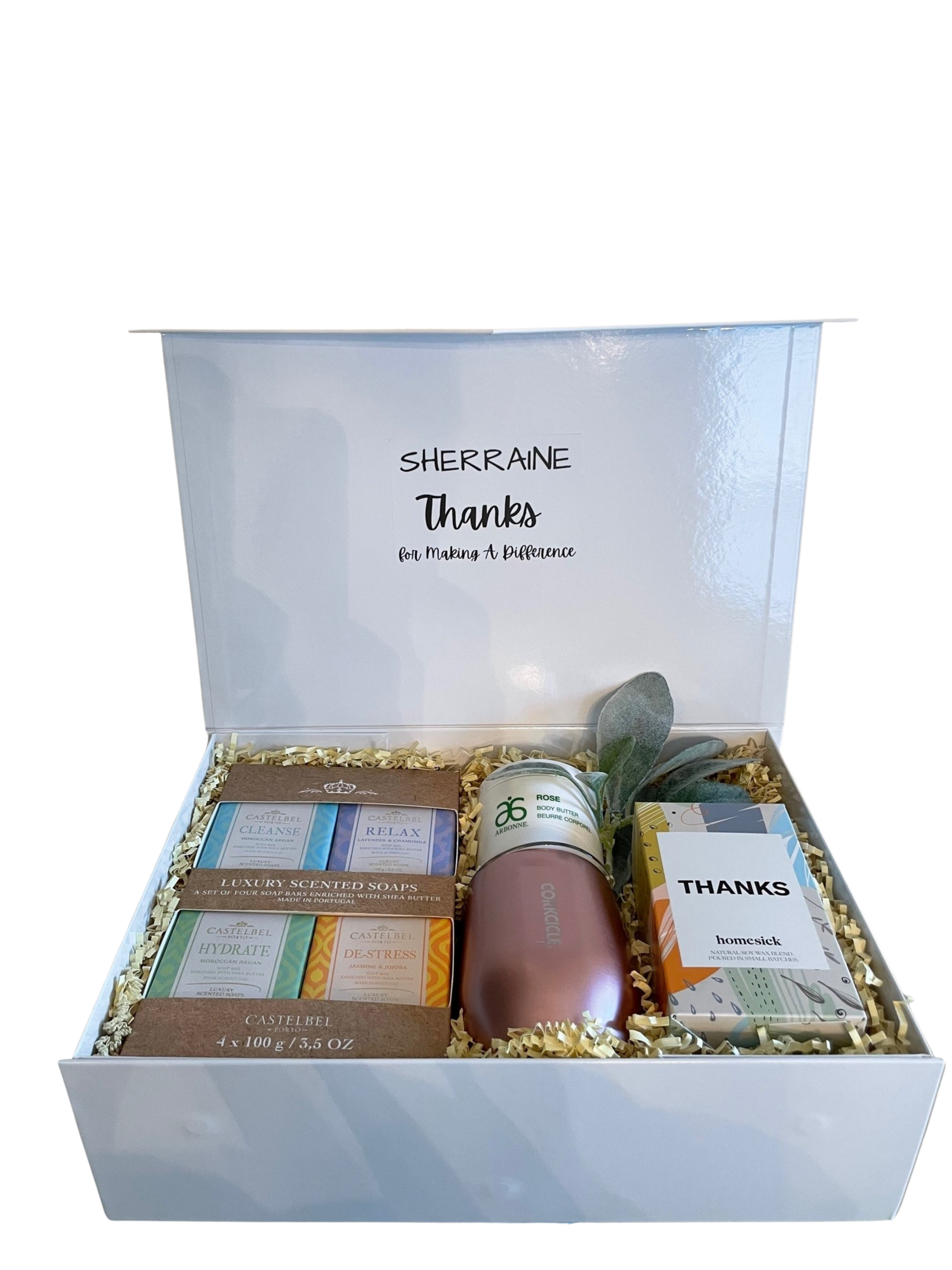 Scented Soaps and Candle Personalized Gift Box - DJW Custom Baskets & Beyond