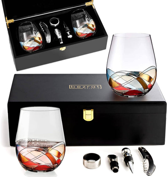 Stemless Wine Glasses Gift Set - DJW Custom Baskets & Beyond