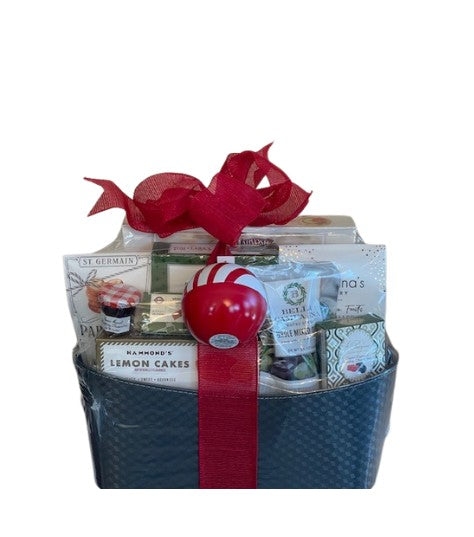 Christmas Sweet & Savory Gourmet Gift Basket with Peppermint Candle Ornament