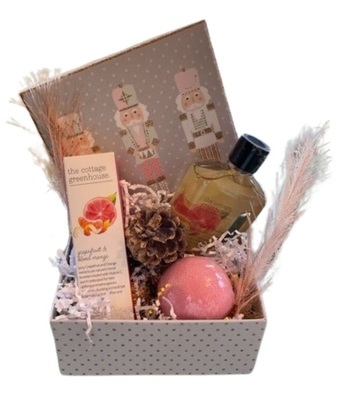 Cottage Greenhouse Bath & Dry Body Oil Holiday Gift Basket - DJW Custom Baskets & Beyond