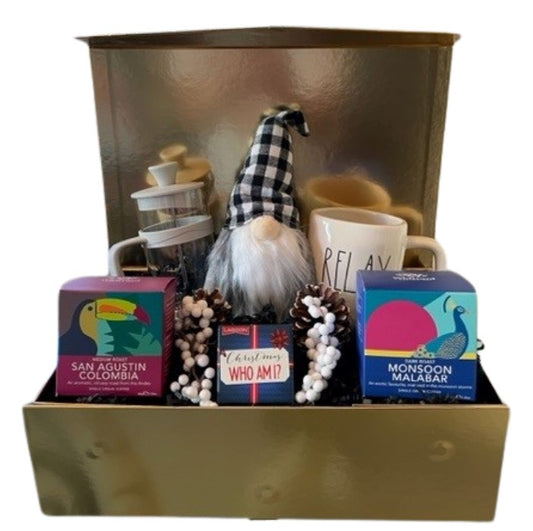 Holiday Gnome Coffee Gift Box - DJW Custom Baskets & Beyond