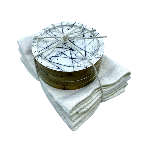 Designer Wood Coaster & Napkin Gift Set