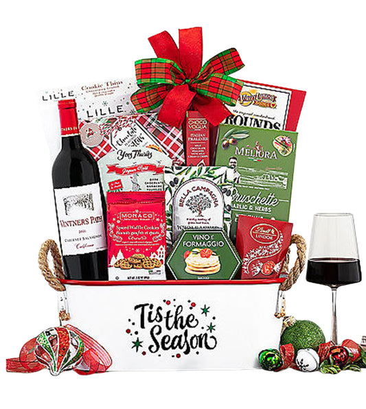 'Tis the Season Wine Holiday Gift Basket - DJW Custom Baskets & Beyond