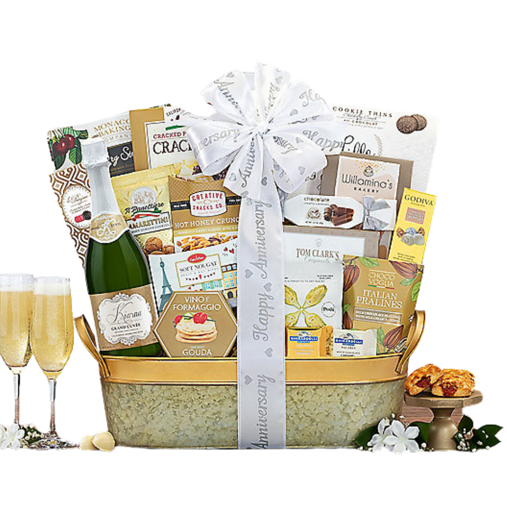 Sparkling Surprise: Anniversary Champagne Gift Basket - DJW Custom Baskets & Beyond