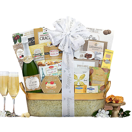 Sparkling Surprise: Anniversary Champagne Gift Basket - DJW Custom Baskets & Beyond