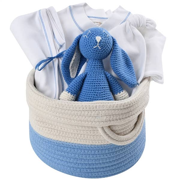 Organic Baby Gift Basket - Signature Blue Newborn - 3 Months - DJW Custom Baskets & Beyond