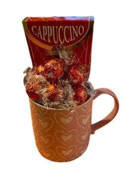 Valentine Heart Mug with LINDOR Chocolates & Cappuccino - DJW Custom Baskets & Beyond