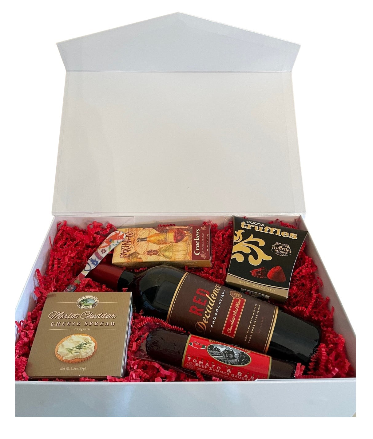 Custom Wine & Gourmet Snacks Anniversary Gift Box - DJW Custom Baskets & Beyond