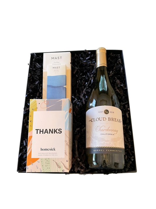 Cloud Break Wine and Candle Thanks Gift Box - DJW Custom Baskets & Beyond