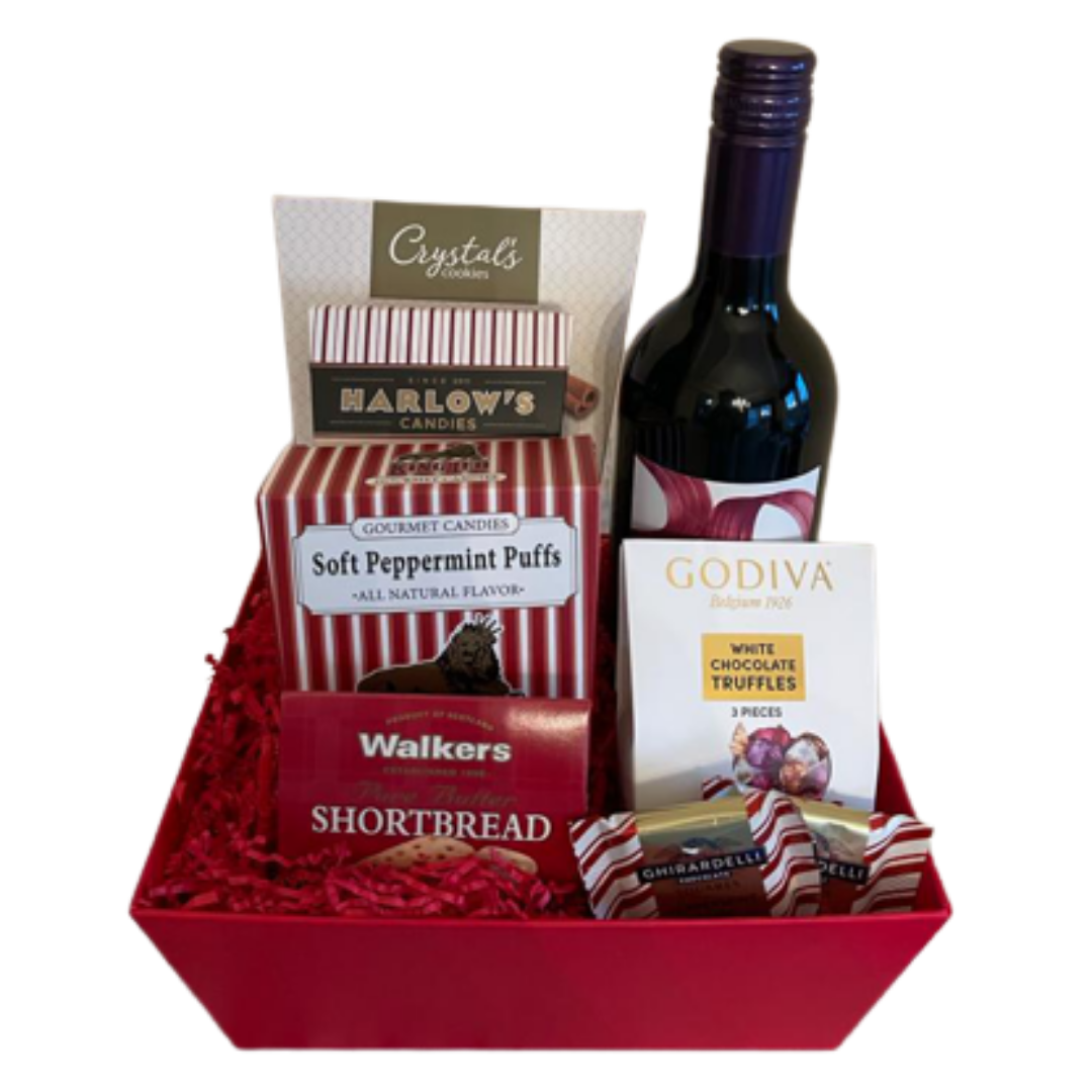 Gourmet Snacks & Wine Gift Box - DJW Custom Baskets & Beyond